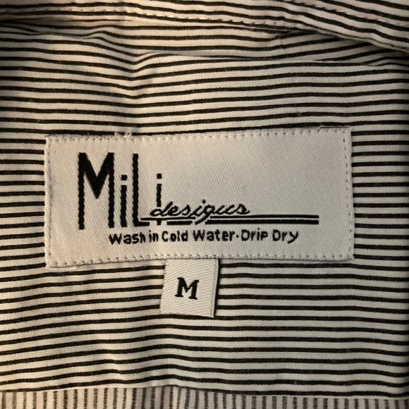 Mili Designs Shirt Womens M Black White Striped Cotton Kitty Cat‎ Vintage Button - Picture 9 of 15
